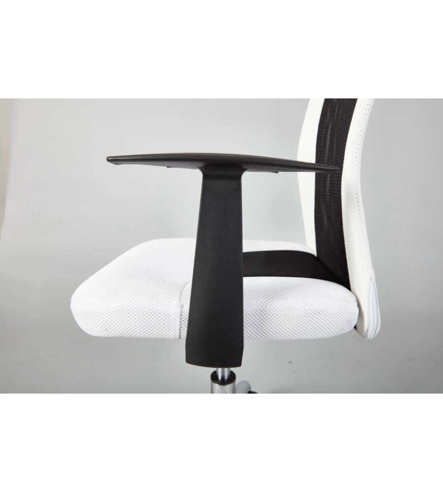 POLTRONCINA UFFICIO BIANCA CON BRACCIOLI E RUOTE, 55X54,5X85-95 CM